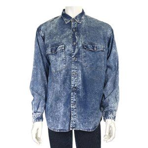EDWIN Acid Wash Fashion Japanese Denim Jean Casual Button Up Shirt Sz. XL